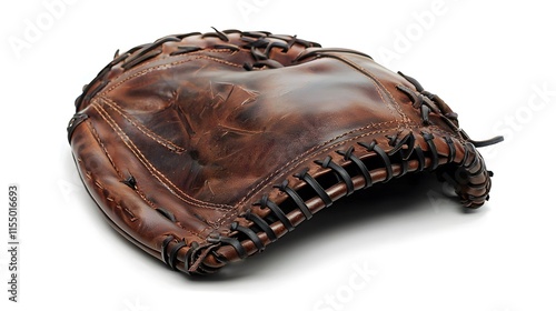 Worn Brown Leather Baseball Glove Isolated On White photo