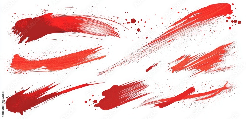 Abstract red paint strokes and splatters on white background. Abstract red paint strokes and splatters on white background.