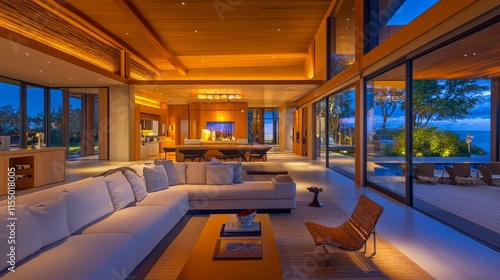 Wallpaper Mural Linear lighting fixtures embedded into the walls of an open-concept living area, providing a futuristic and streamlined effect Torontodigital.ca