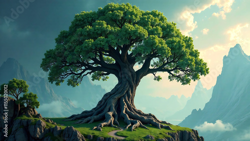 The world tree yggdrasil - old norse world ash, tree of life. Norse Mythology. Illustration new image 