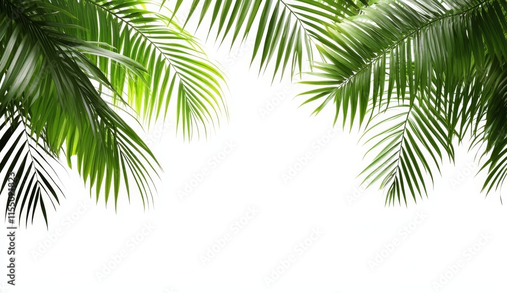 Fototapeta premium Lush green palm fronds isolated on white.