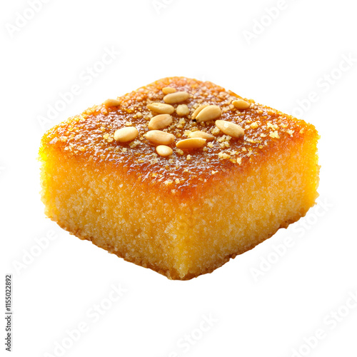 Tasty soft Middle Eastern basbousa semolina cake isolated on transparent background photo