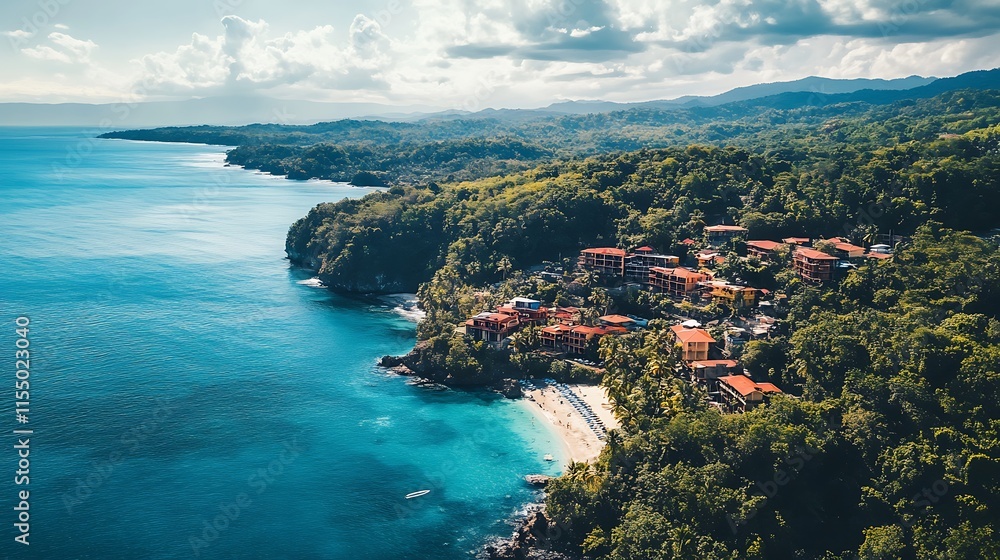Obraz premium Aerial view of tropical resort on secluded beach