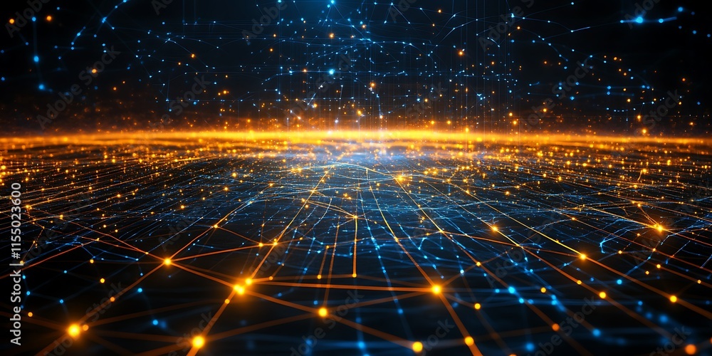 Naklejka premium Abstract network connection, glowing lines and nodes.