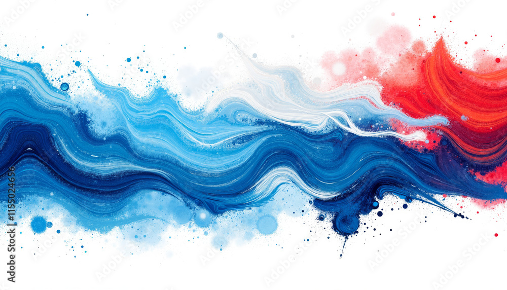 Fototapeta premium Vibrant blue and red swirling abstract brushstrokes 