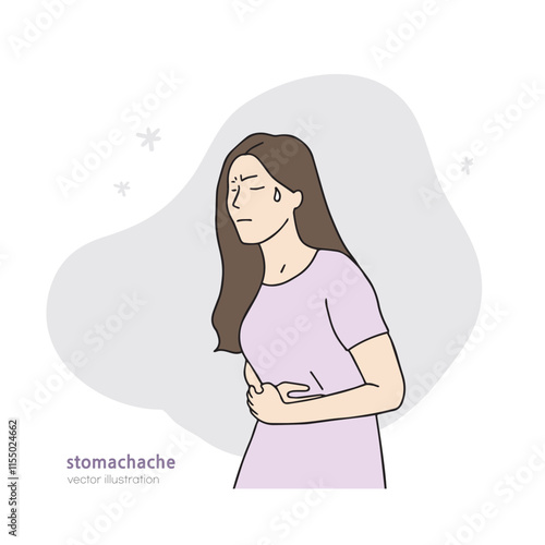 an illustration of a woman complaining of abdominal pain
