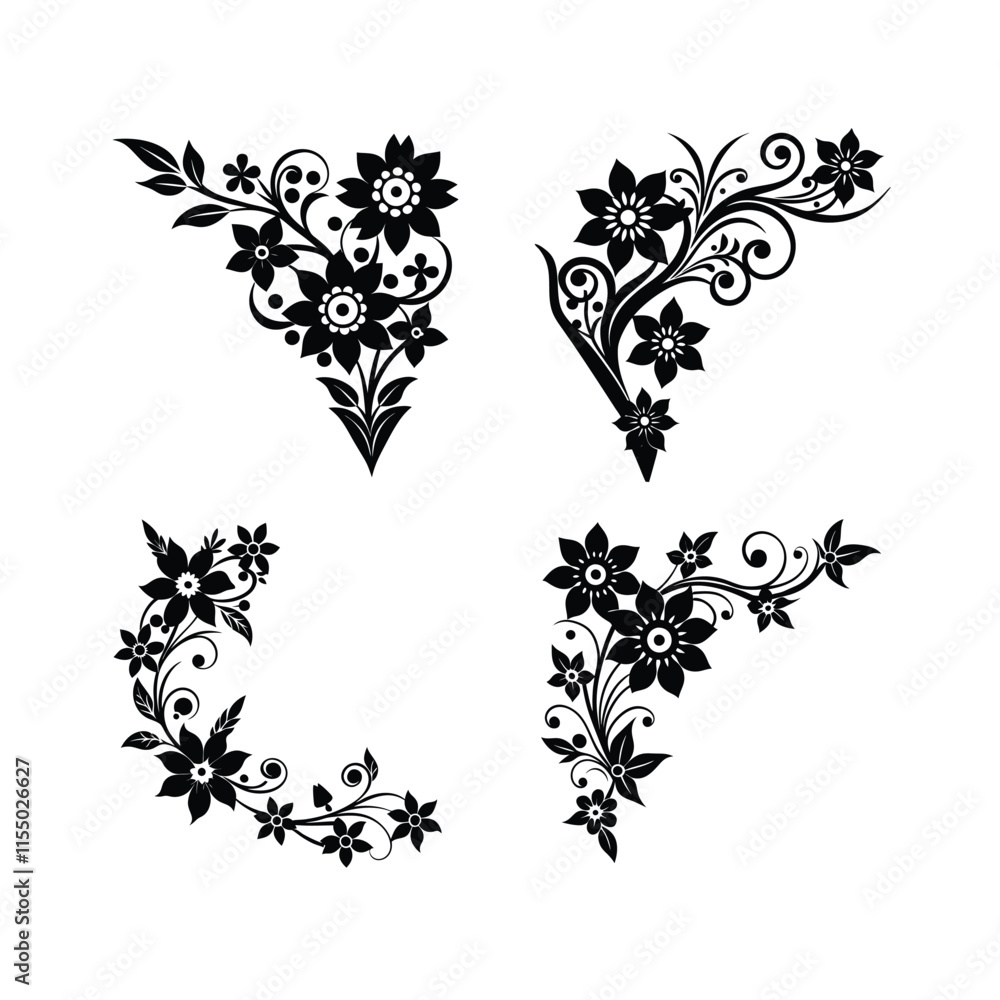 Fototapeta premium black and white floral elements