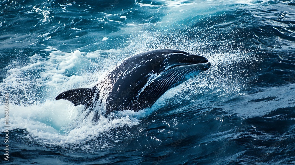 Fototapeta premium Whale breaching ocean waves