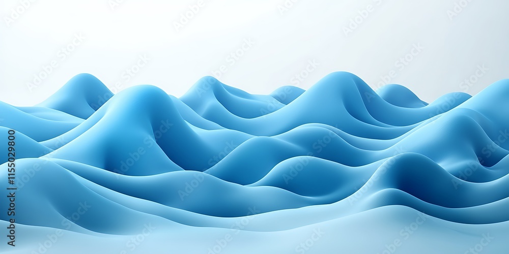 Fototapeta premium Abstract blue waves, undulating hills, 3D rendered landscape.