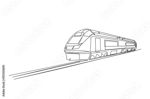 High-speed railway continuous one line drawing. High speed train single line art illustration. Editable vector.