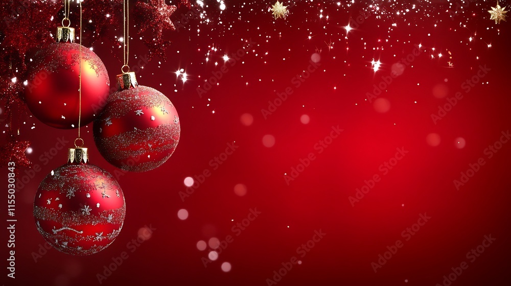 Red Christmas Ornament Decorations with Sparkling Background Red Christmas Ornament Decorations with Sparkling Background