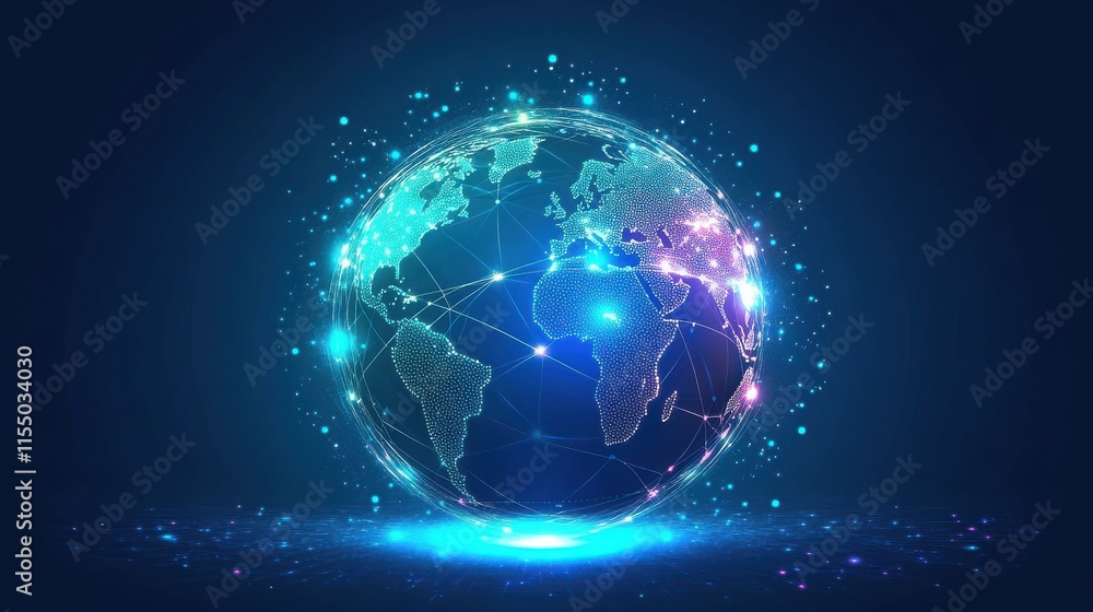 Futuristic Global Network with Bright Connections and Digital Glow Futuristic Global Network with Bright Connections and Digital Glow