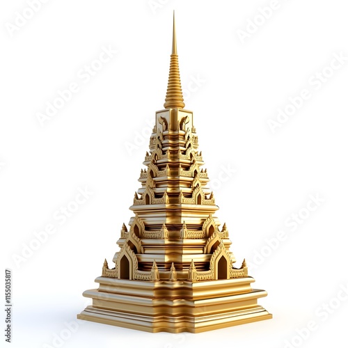 A detailed 3D model of a golden Thai pagoda, rendered in high resolution against a plain white background.