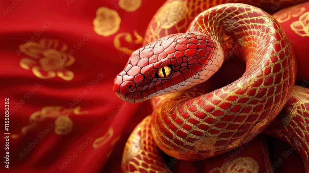 A bold red and gold snake design wrapped around the year 2025, representing Chinese New Year celebrations. A bold red and gold snake design wrapped around the year 2025, representing Chinese New Year celebrations.