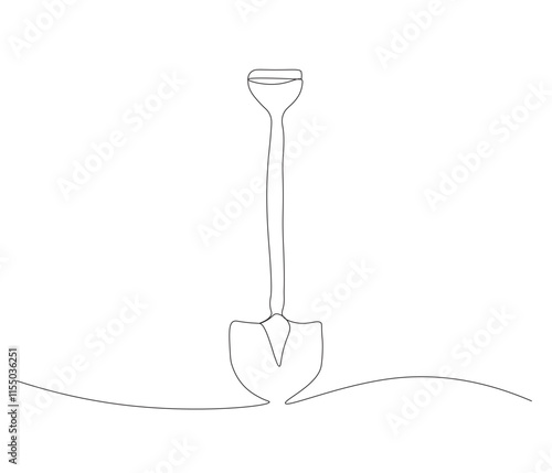 One continuous line drawing of shovel. Single line of shovel vector illustration