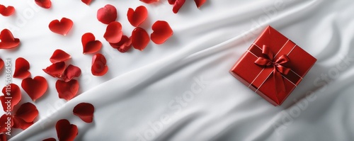 Romantic gift surprise intimate setting gift box soft fabric background close-up view love concept