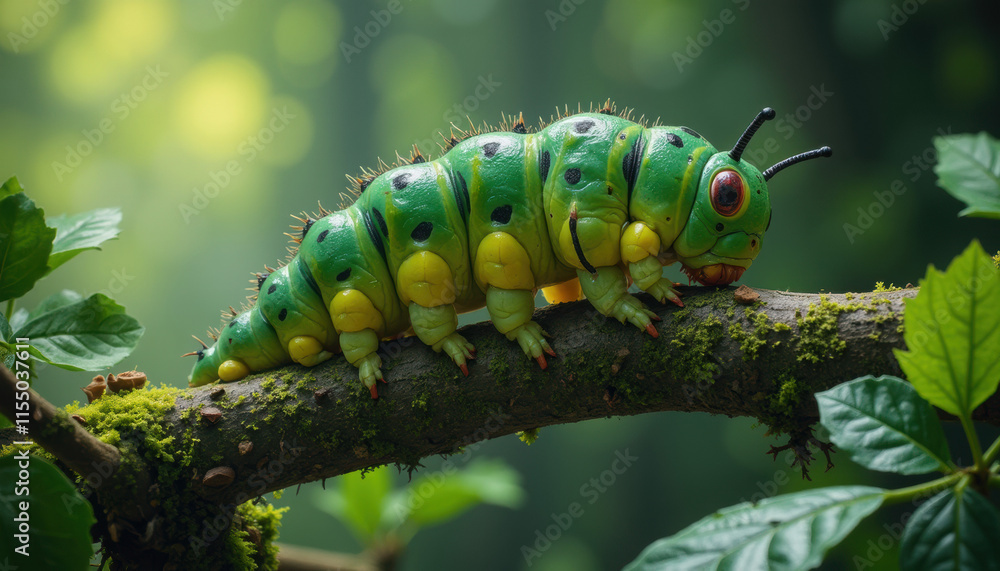 Caterpillar turning into a butterfly, symbolizing transformation and change, against a vibrant backdrop with copy space Caterpillar turning into a butterfly, symbolizing transformation and change, against a vibrant backdrop with copy space