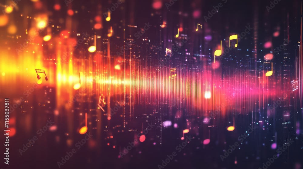 Vibrant Sound Waves with Colorful Music Notes and Lights Background Vibrant Sound Waves with Colorful Music Notes and Lights Background