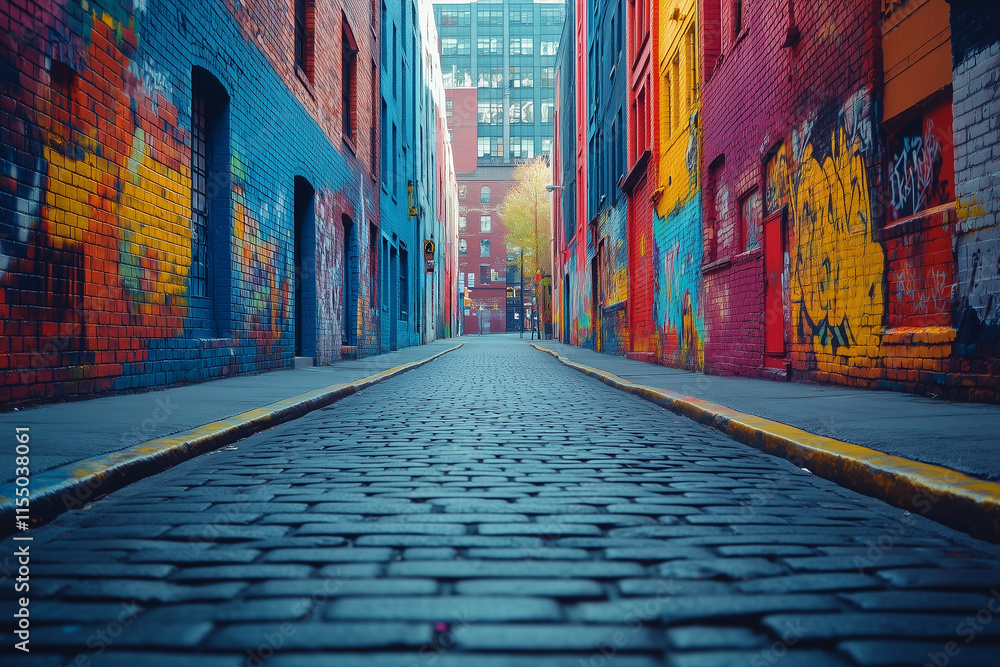Fototapeta premium Dynamic Graffiti-Covered Urban Alleyway Bold