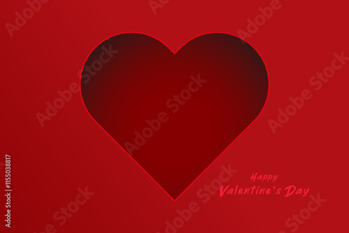 A minimalist red heart design centered on a deep red gradient background, with the text Happy Valentine Day is written in a soft pink font at the bottom right.