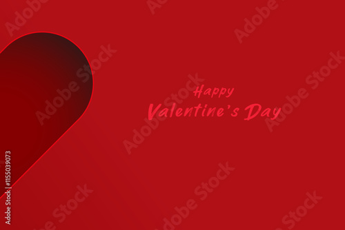 A subtle Valentines Day card featuring a dark red heart shape with a slight shadow effect on a red backdrop, complemented by festive text in the corner.