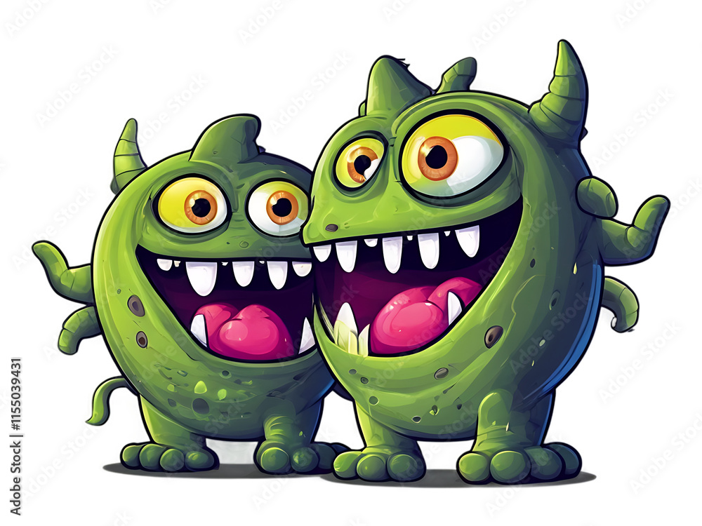Fototapeta premium Two green monsters isolated on transparent background.