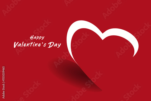 modern graphic of a large red heart on a matching red gradient background with the phrase Happy Valentines Day elegantly and Creative and simple background