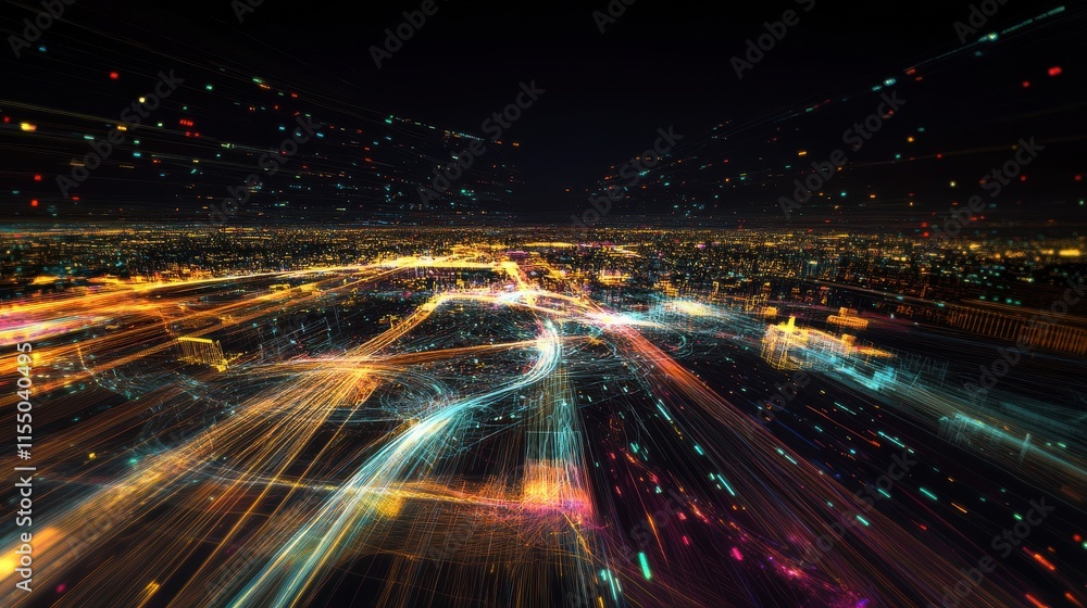 Obraz premium Vibrant City Lights at Night with Motion Effect and Glowing Colors