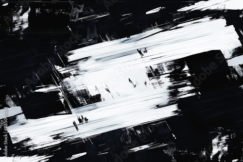 Abstract distorted black white motion glitch overlay effect distress texture. Monochrome interlaced digital background
