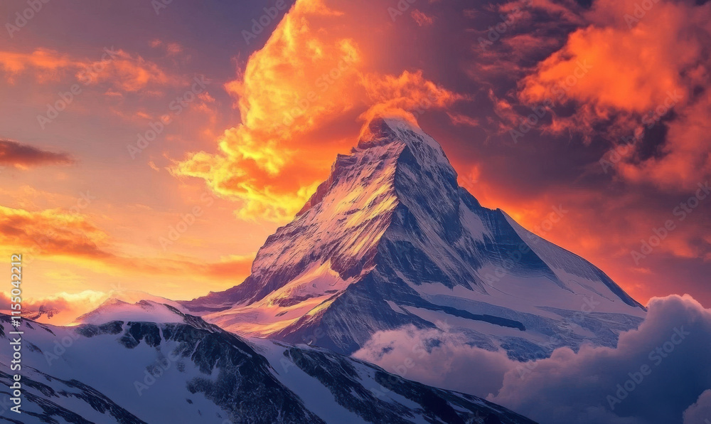 At sunrise, the majestic Mount Everest is surrounded by clouds and mist At sunrise, the majestic Mount Everest is surrounded by clouds and mist