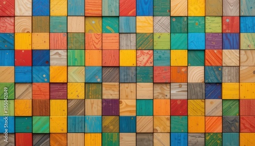 Colorful Wooden Building Blocks Pattern Background