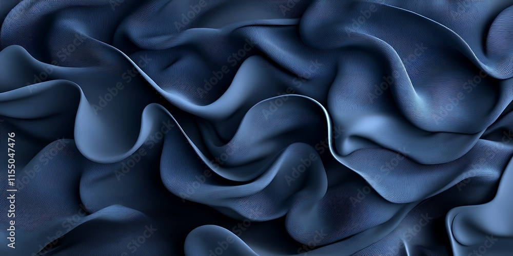 Fototapeta premium Abstract blue fabric texture with deep folds and waves.
