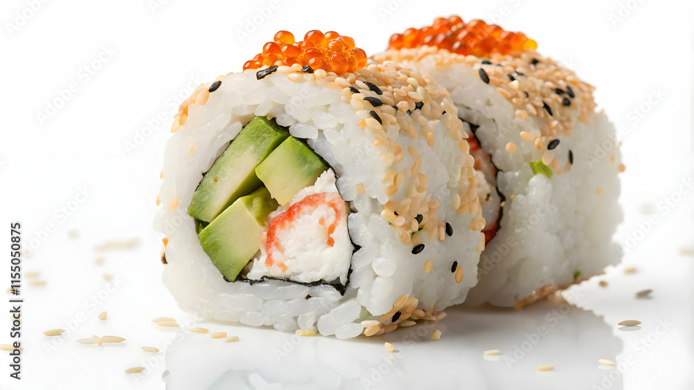 Sushi Rolls with Fish Roe and Sesame Seeds Sushi Rolls with Fish Roe and Sesame Seeds