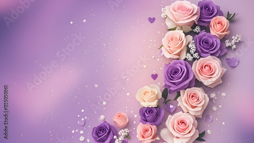 This wallpaper shows a lovely arrangement of pastel roses on a soft purple background