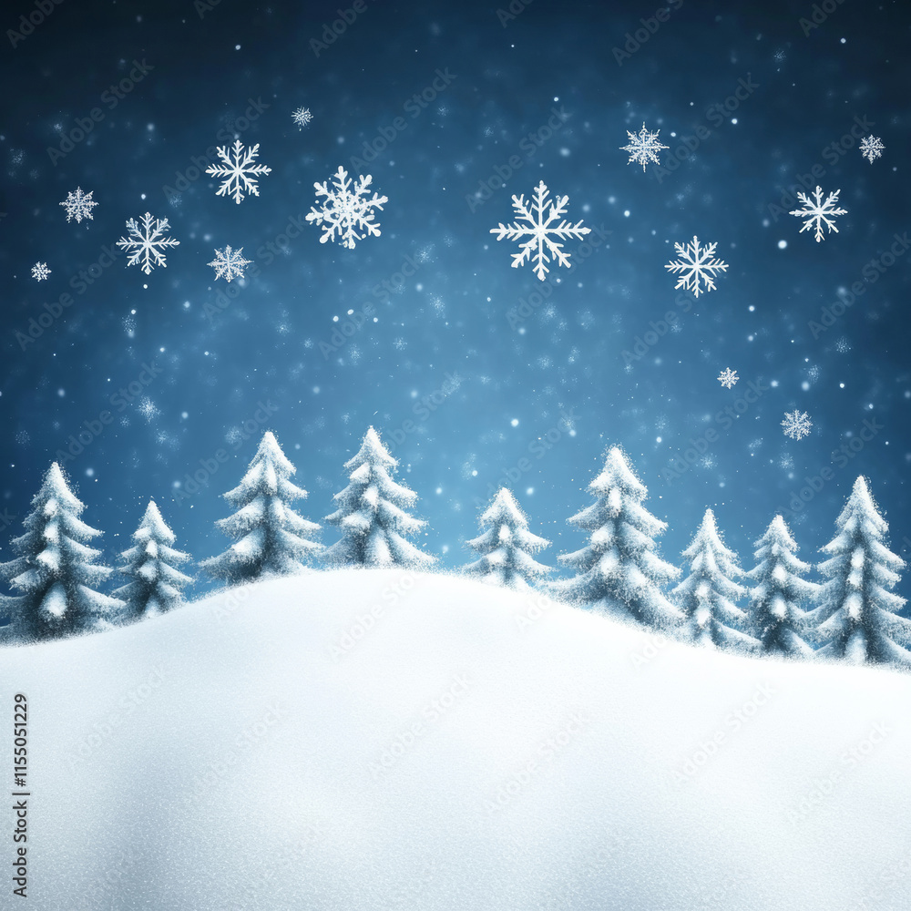 serene winter landscape with snow covered trees and falling snowflakes serene winter landscape with snow covered trees and falling snowflakes