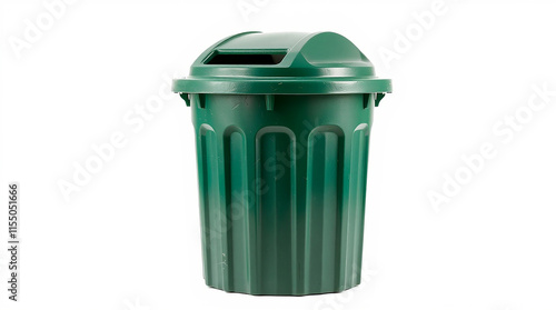 Green plastic trash can with lid.  Waste disposal, recycling, and sanitation. photo