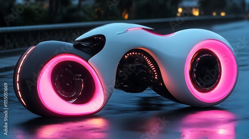 Futuristic motorbike with pink neon lights. photo