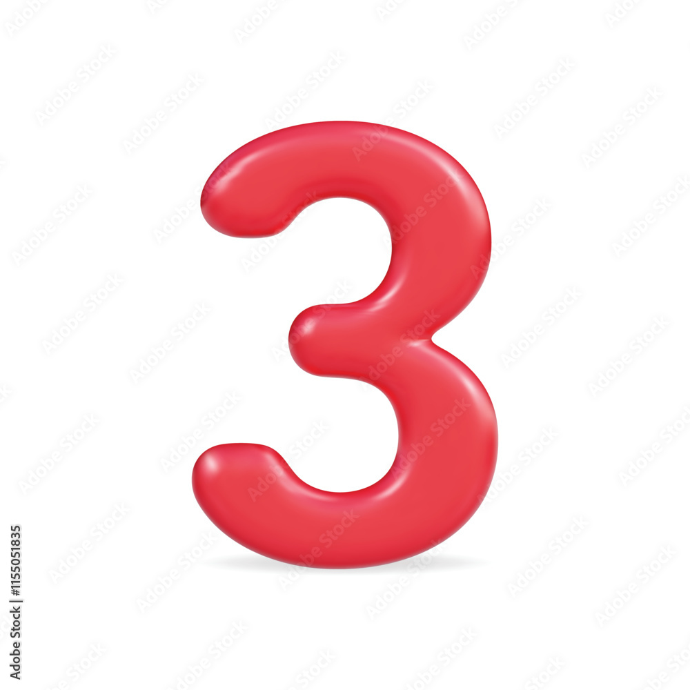 3d vector icon of a red number three with smooth curves and a playful design 3d vector icon of a red number three with smooth curves and a playful design