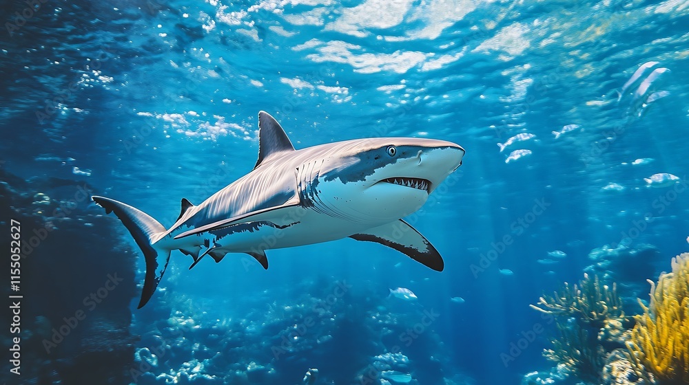 Fototapeta premium Powerful Shark in Ocean. Marine Wildlife, Underwater, Predator