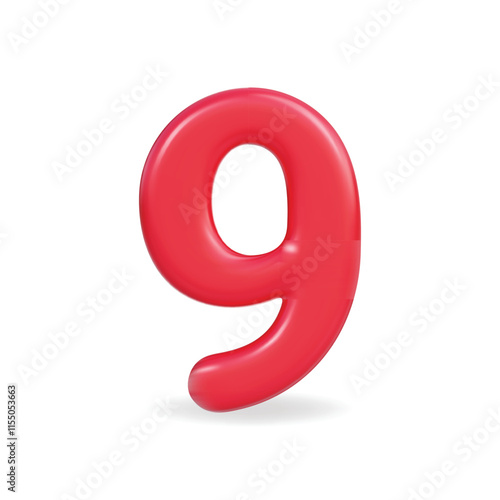 3d vector icon of a red number nine, bold and playful design, visually striking