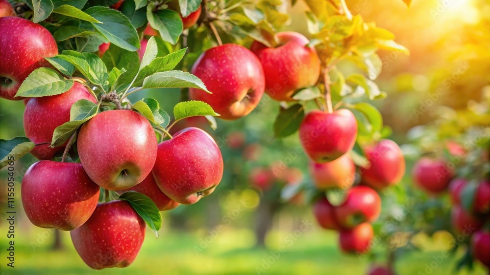Red apples hanging on a Malus hybridus tree , apples, fruit, red, Malus hybridus, tree, orchard, harvest, fresh, juicy Red apples hanging on a Malus hybridus tree , apples, fruit, red, Malus hybridus, tree, orchard, harvest, fresh, juicy