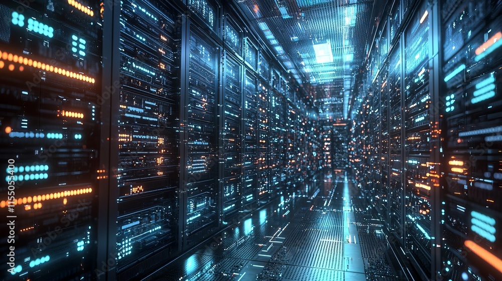Futuristic Server Room Corridor - Digital Data Center Infrastructure Futuristic Server Room Corridor - Digital Data Center Infrastructure