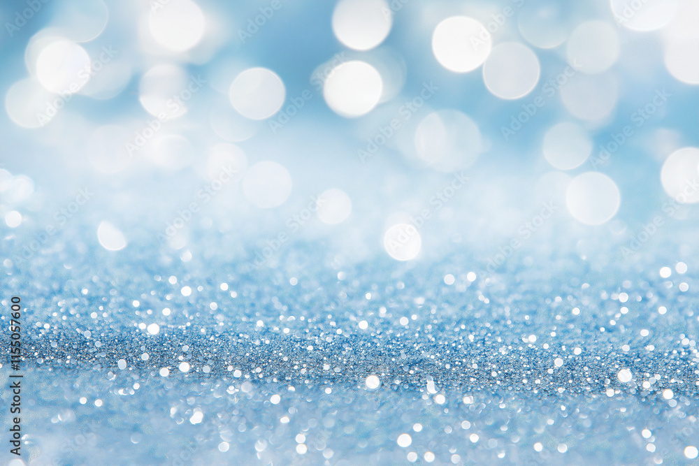 Obraz premium De-focused. Abstract elegant, detailed blue glitter particles flow with shallow depth of field underwater. Holiday magic shimmering luxury background. Festive sparkles