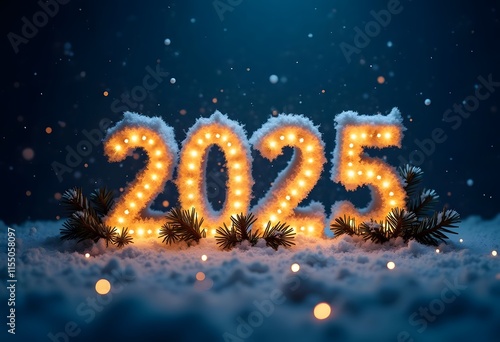 Happy New Year 2025 golden numbers on celebration background Complete with luxurious lighting Happy new year concept, Christmas, celebration season.
 photo