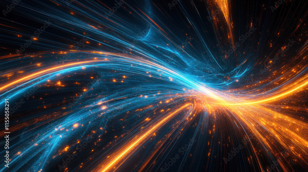 Fototapeta premium A digital highway of light trails representing fast data transfer, symbolizing the speed and connectivity of technology in an abstract composition