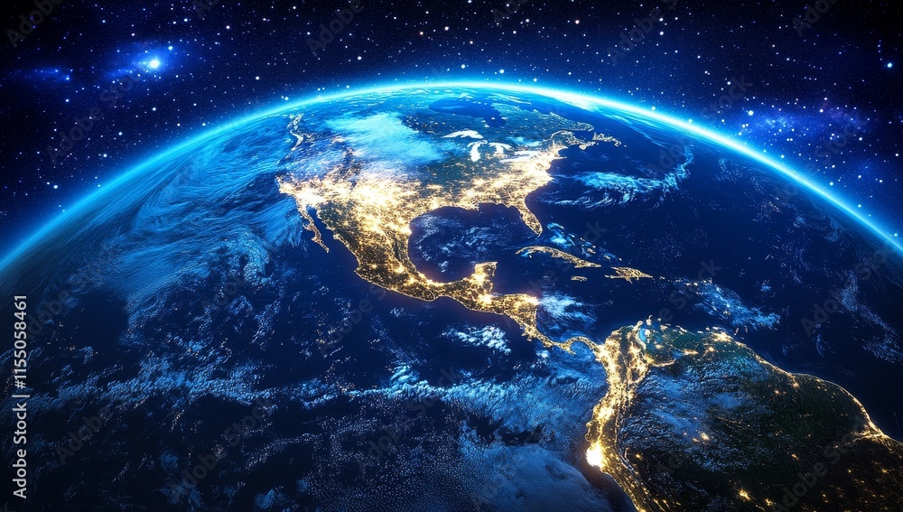 Night view of Earth, North and Central America illuminated. (1) Night view of Earth, North and Central America illuminated. (1)