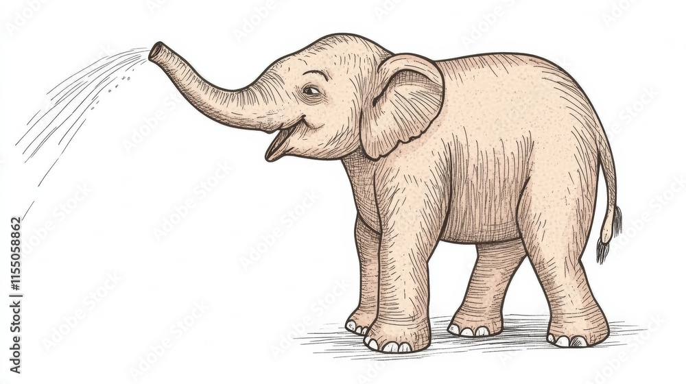Fototapeta premium playful elephant spraying water with its trunk brings joy and fun