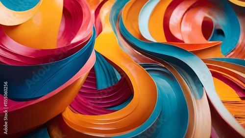 Vibrant Spirals of Colored Paper Create a Dynamic Abstract Composition in Bright Shades