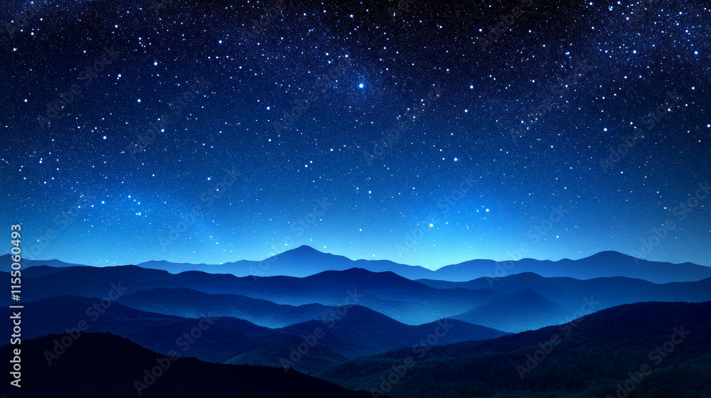serene night sky filled with stars over tranquil mountains creates peaceful atmosphere serene night sky filled with stars over tranquil mountains creates peaceful atmosphere