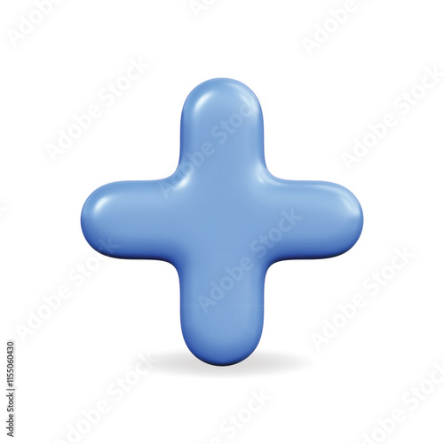 3d vector icon of a smooth blue plus symbol, representing addition and positivity